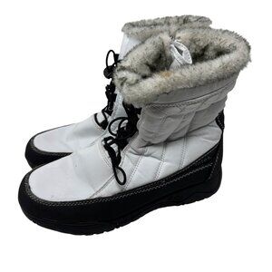 Winter Snow Boots 10 Totes White Black Fur Lined Quilted Waterproof Ankle Boots